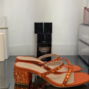 Dazzling Orange Embellished Heels